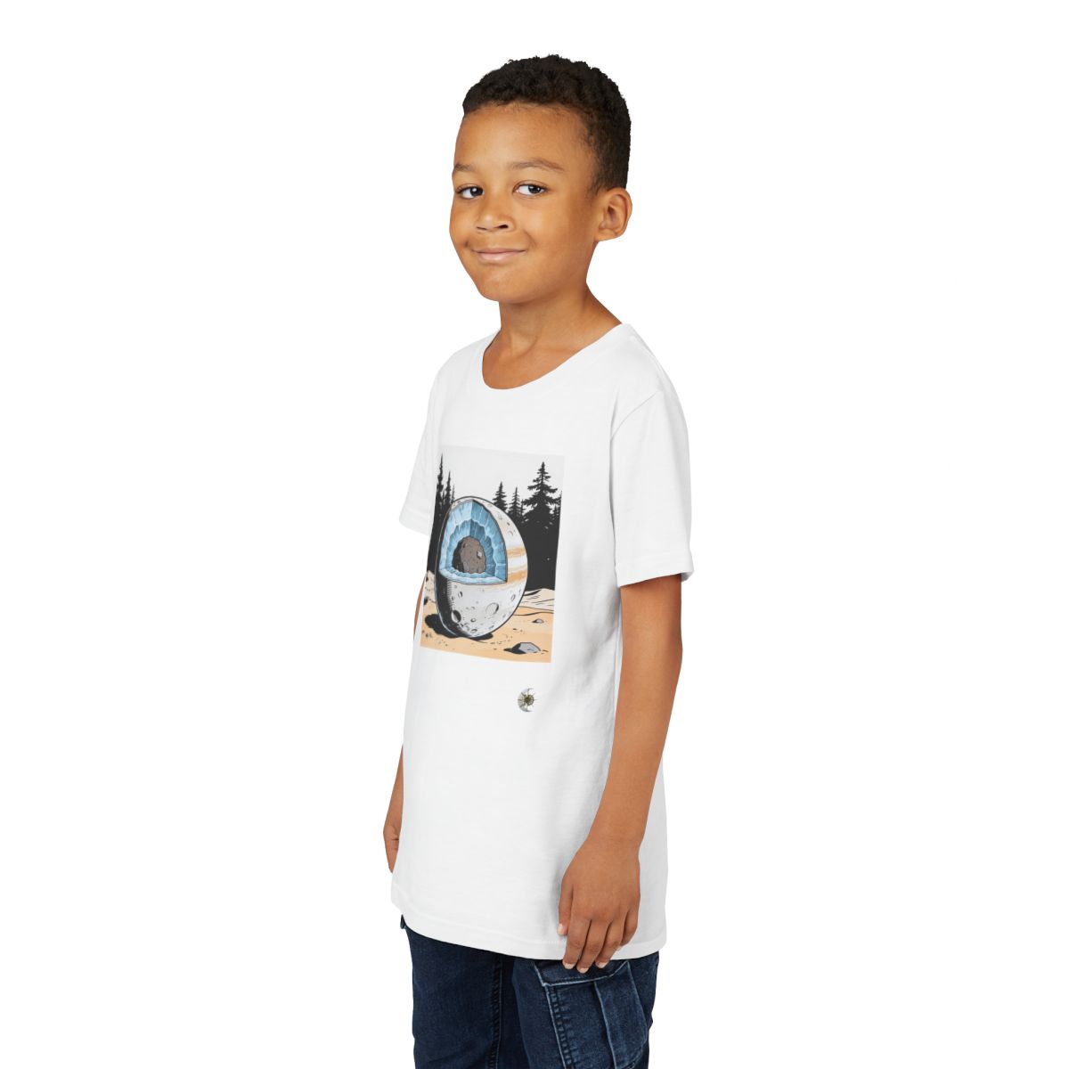 HD Frost Core Youth Short Sleeve Tee in White, person 2 front view.