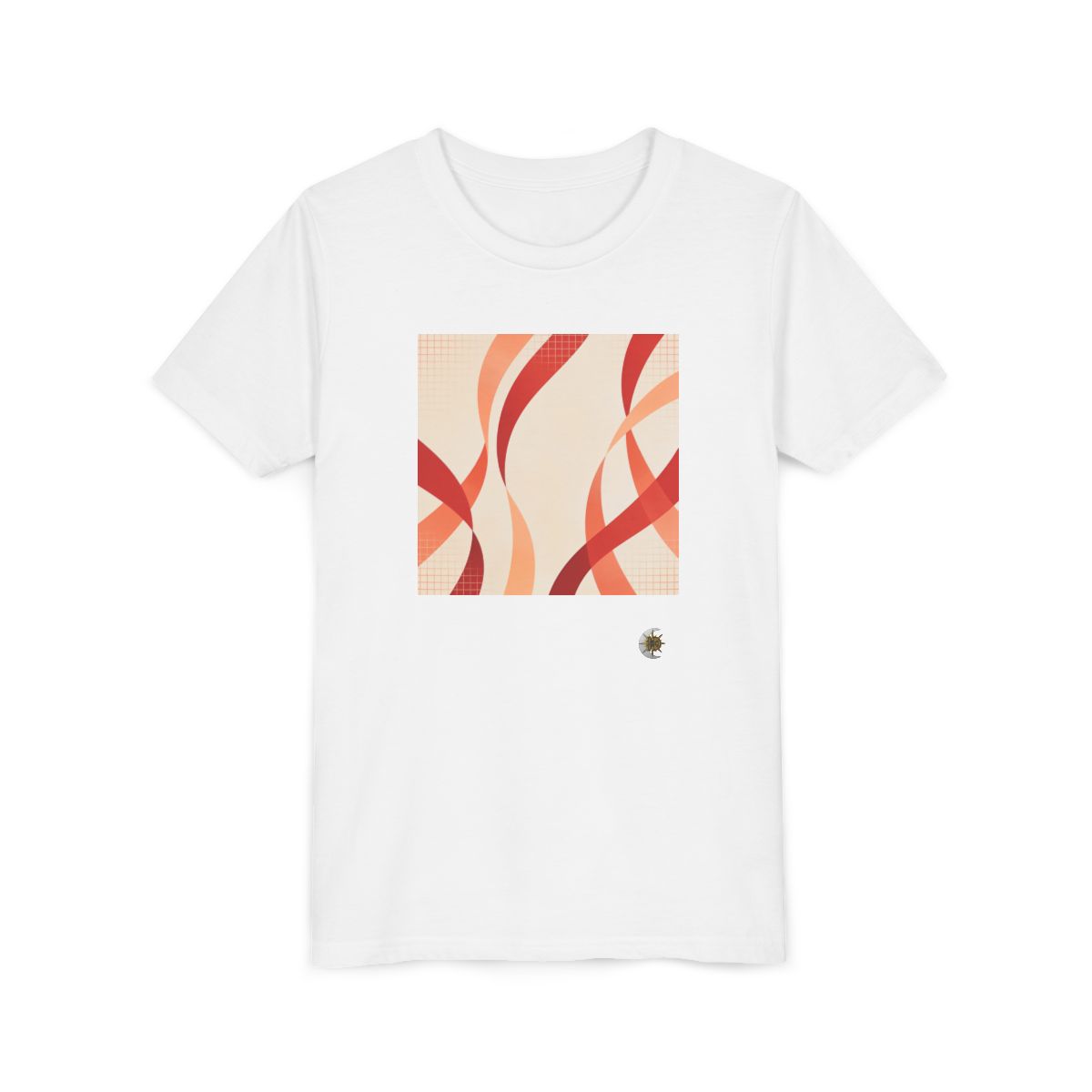 HD Rust Ribbons Youth Short Sleeve Tee in White, front view laid flat.