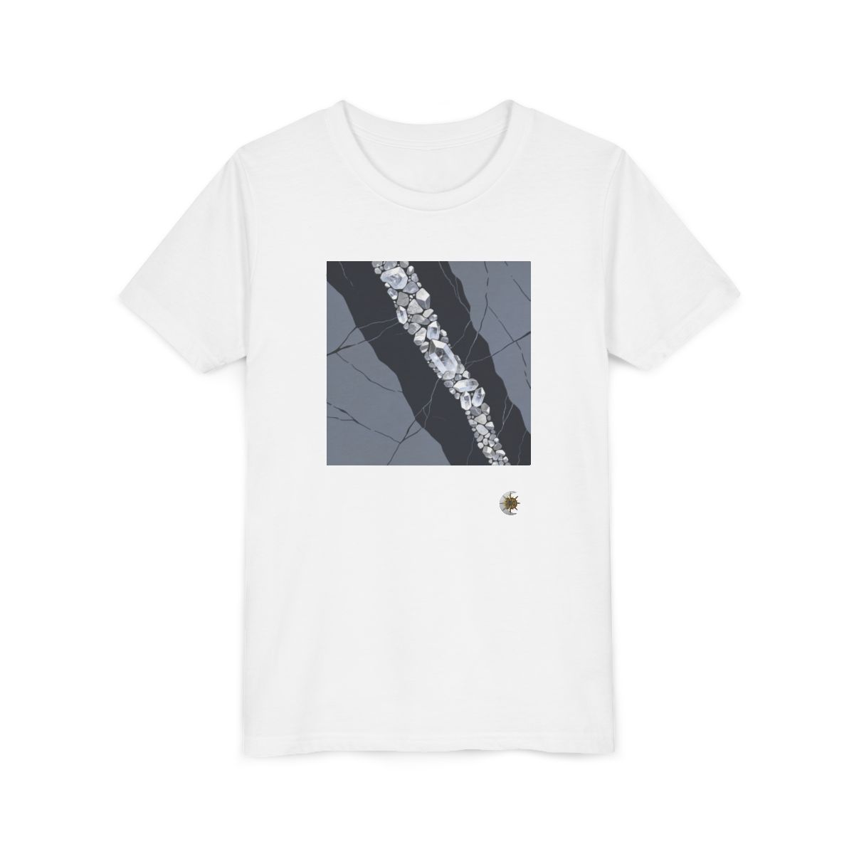 HD Silver Vein Youth Short Sleeve Tee in White, front view laid flat.