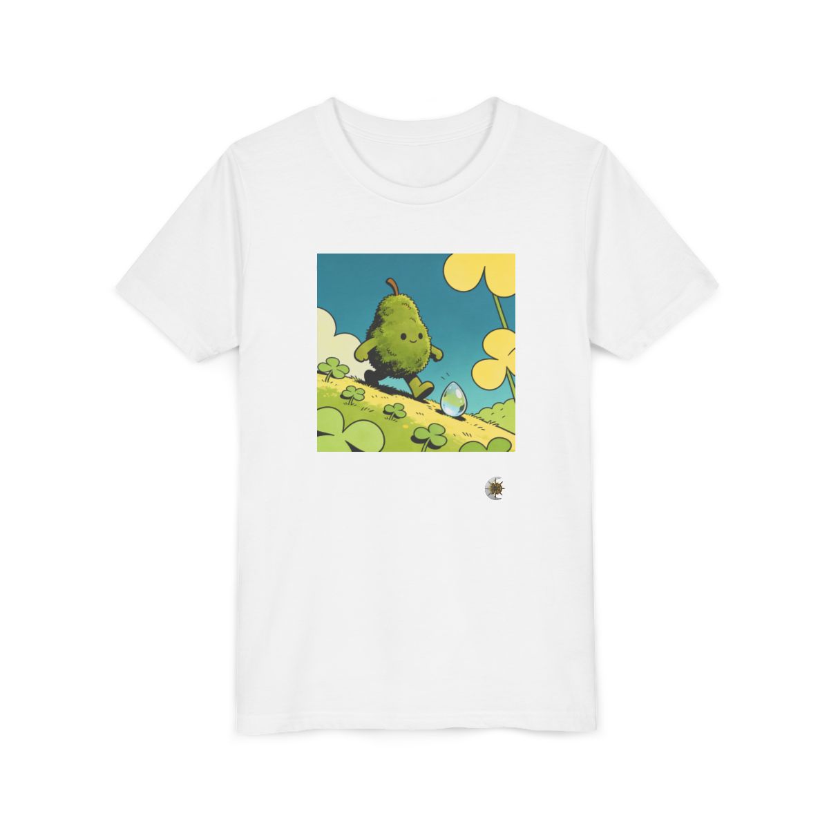 HD Dewdrop Rambler Youth Short Sleeve Tee in White, front view laid flat.