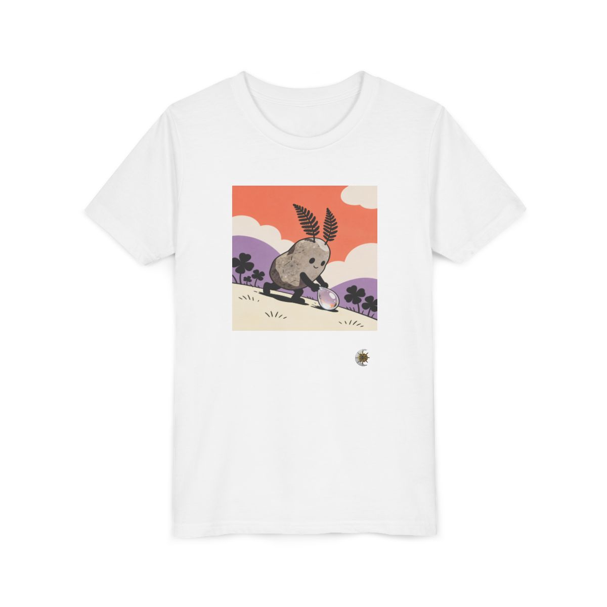 HD Pebble Gardener Youth Short Sleeve Tee in White, front view laid flat.