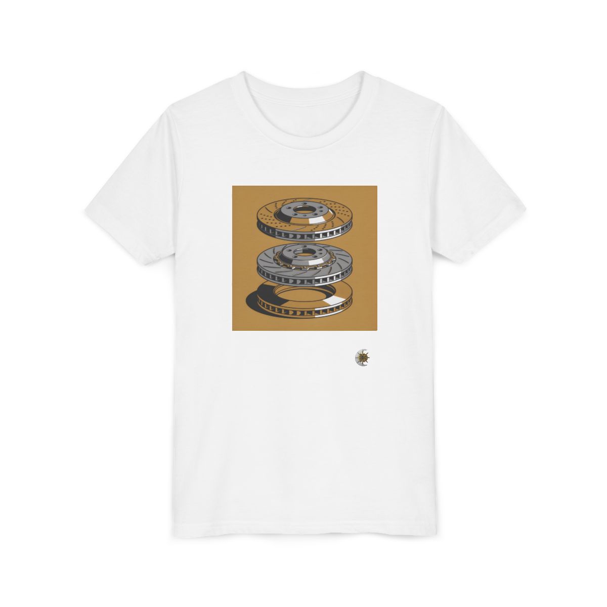 HD Rotor Stack Youth Short Sleeve Tee in White, front view laid flat.