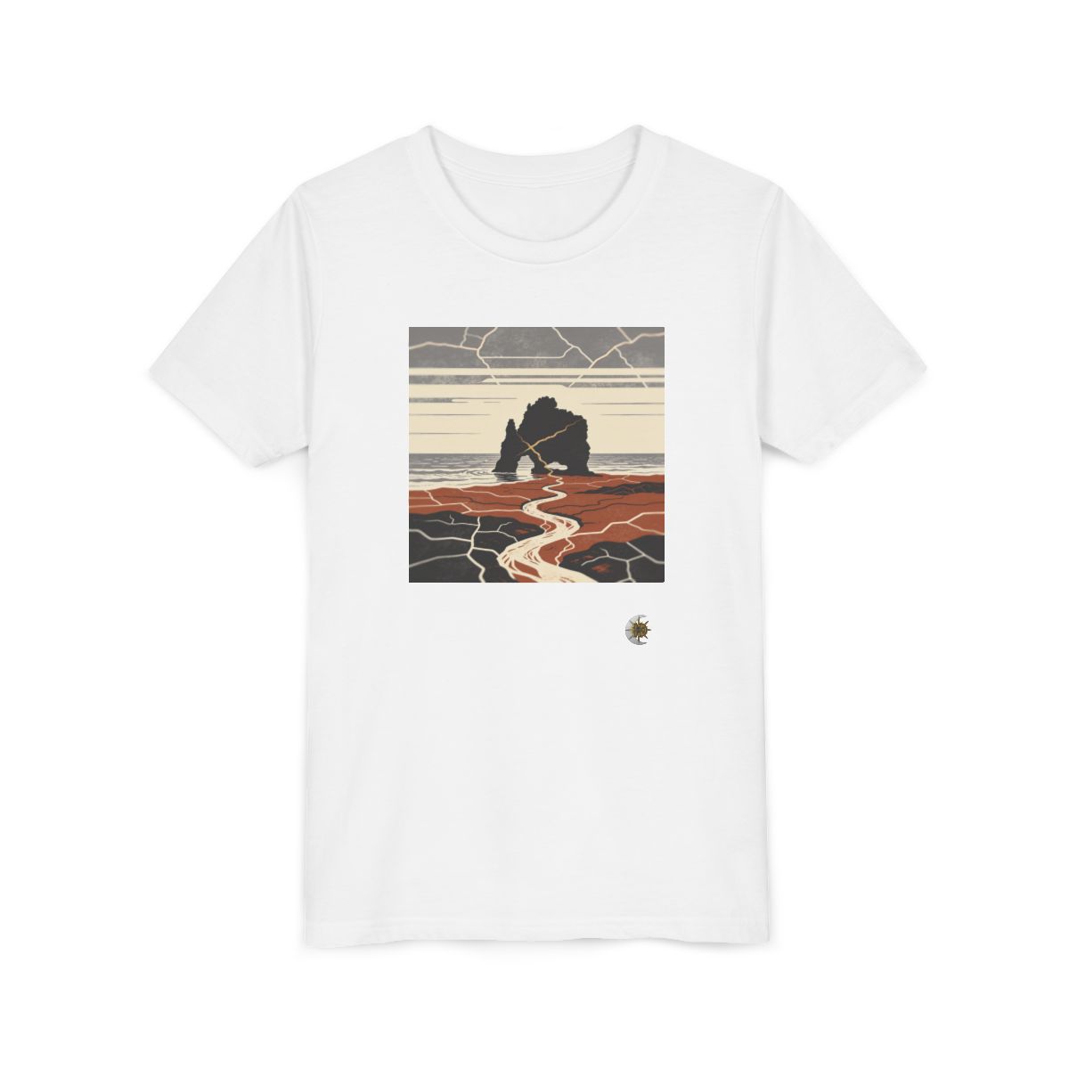HD Copper Coast Arch Youth Short Sleeve Tee in White, front view laid flat.