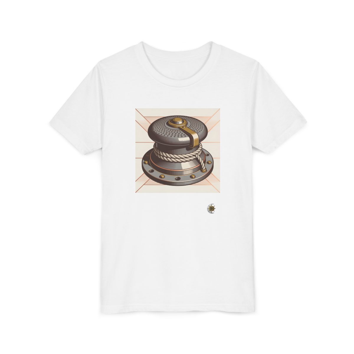 HD Harbor Mechanism Youth Short Sleeve Tee in White, front view laid flat.