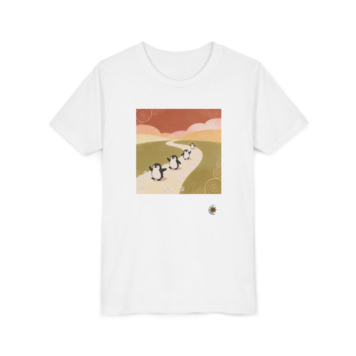 HD Ambertrail Penguins Youth Short Sleeve Tee in White, front view laid flat.