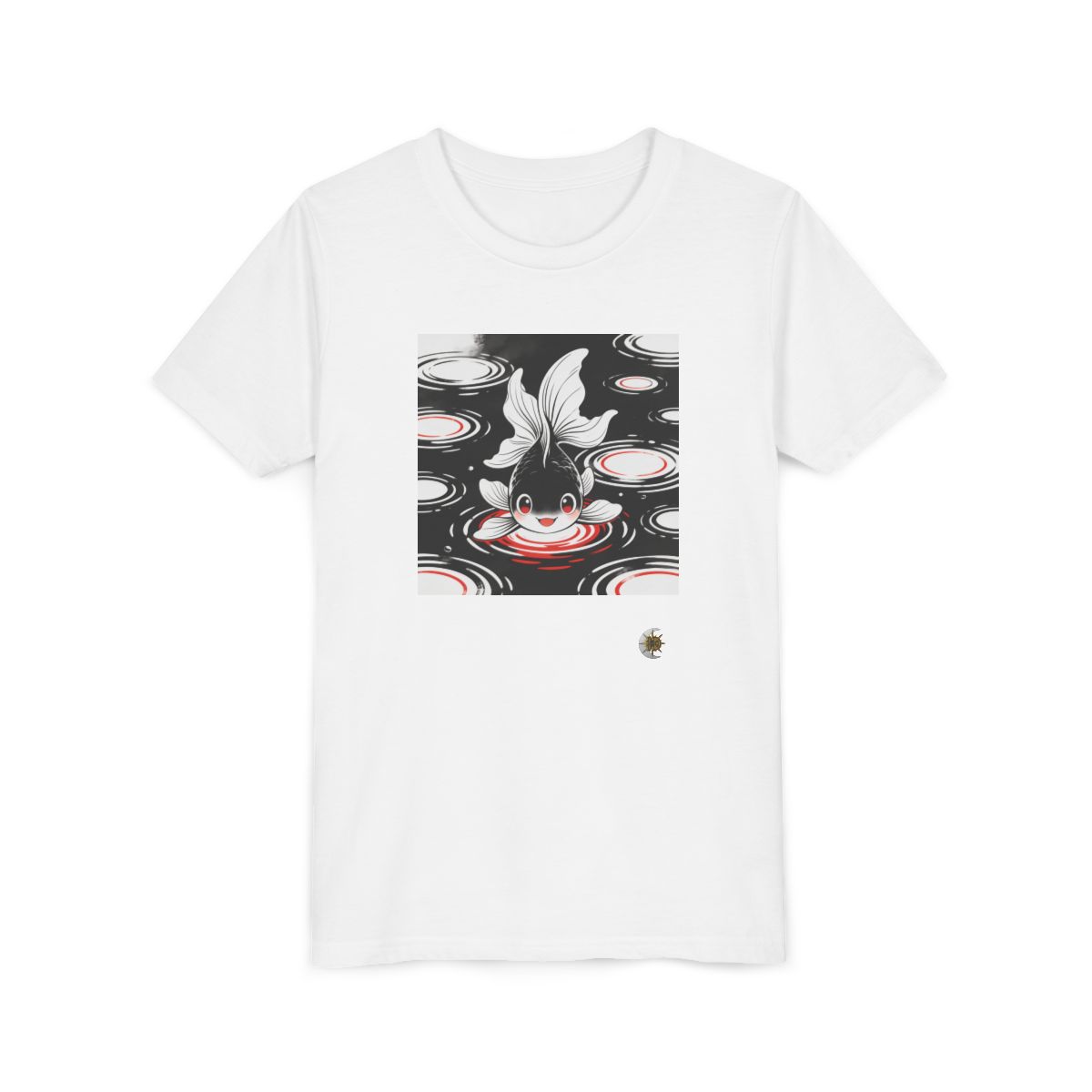 HD Ripplefin Friend Youth Short Sleeve Tee in White, front view laid flat.
