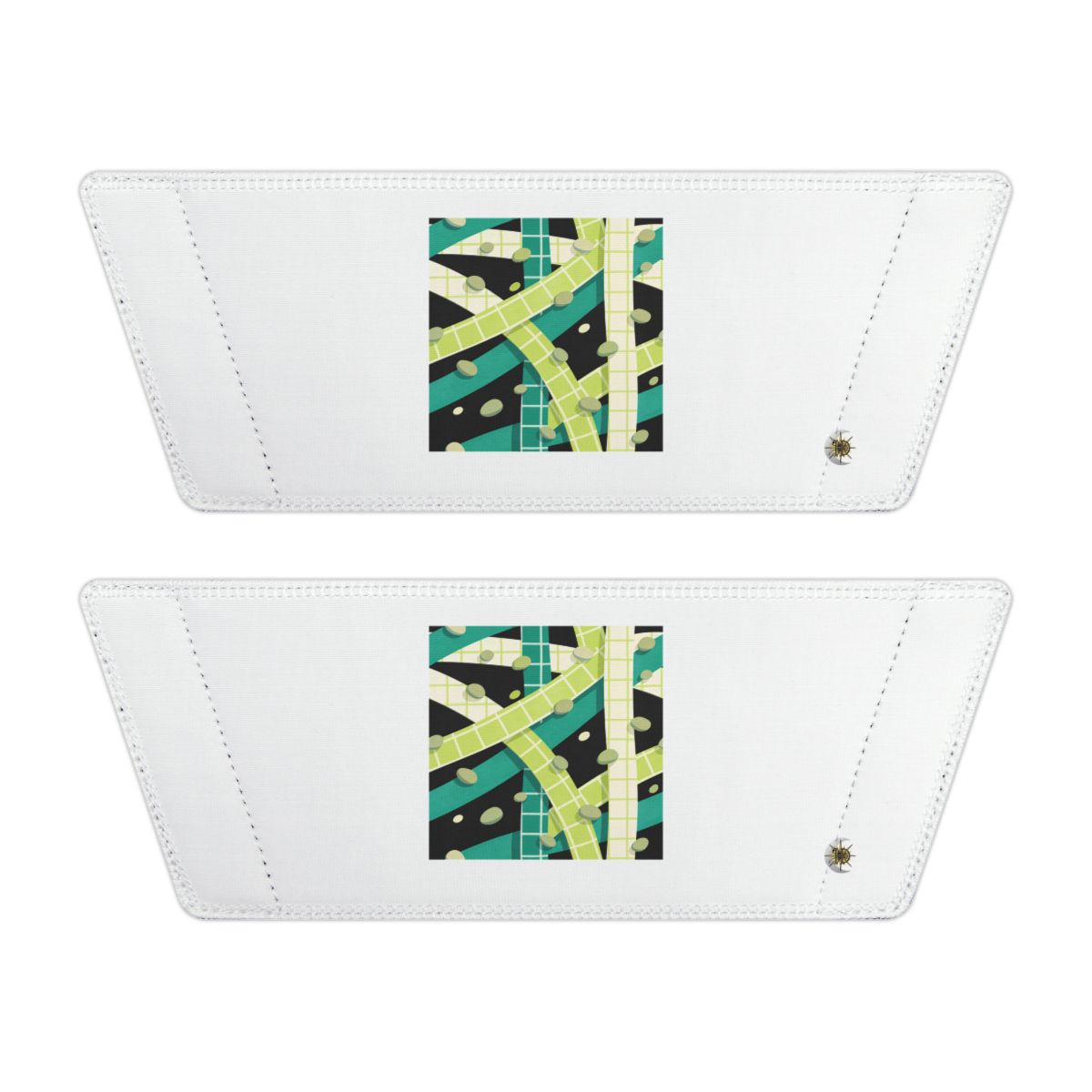 Front of both removable straps with HD Teal Grid artwork and separate HD marks