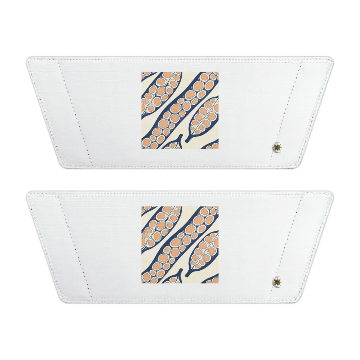 Front of both removable straps with HD Apricot Seedpods artwork and separate HD marks