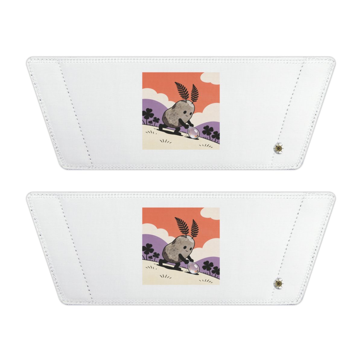 Front of both removable straps with HD Pebble Gardener artwork and separate HD marks