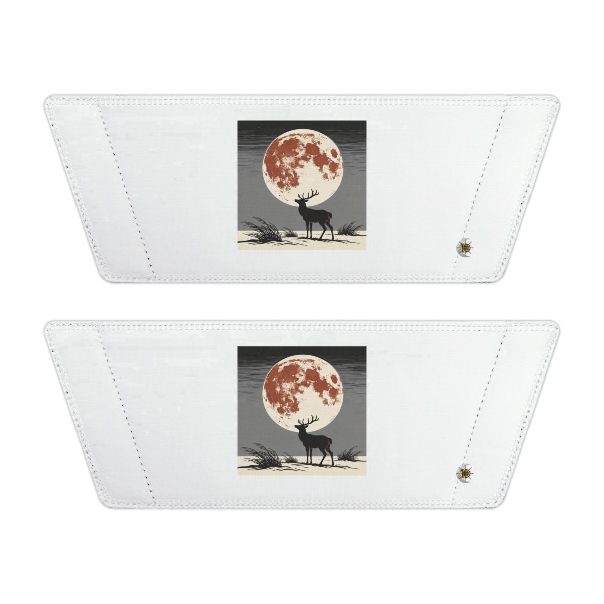Front of both removable straps with HD Copper Moon Stag artwork and separate HD marks