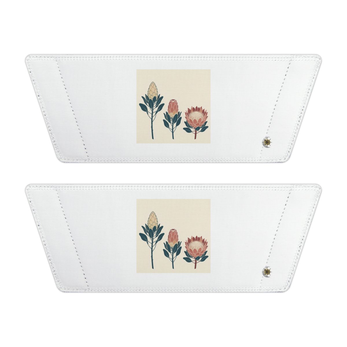 Front of both removable straps with HD Protea Trio artwork and separate HD marks