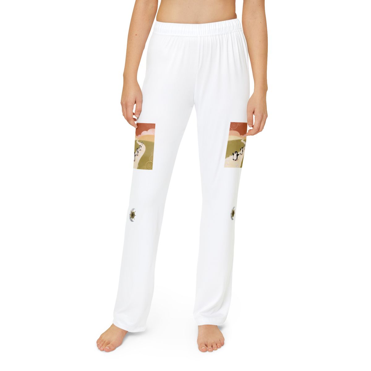 HD Ambertrail Penguins kids lounge pants shown worn from the front