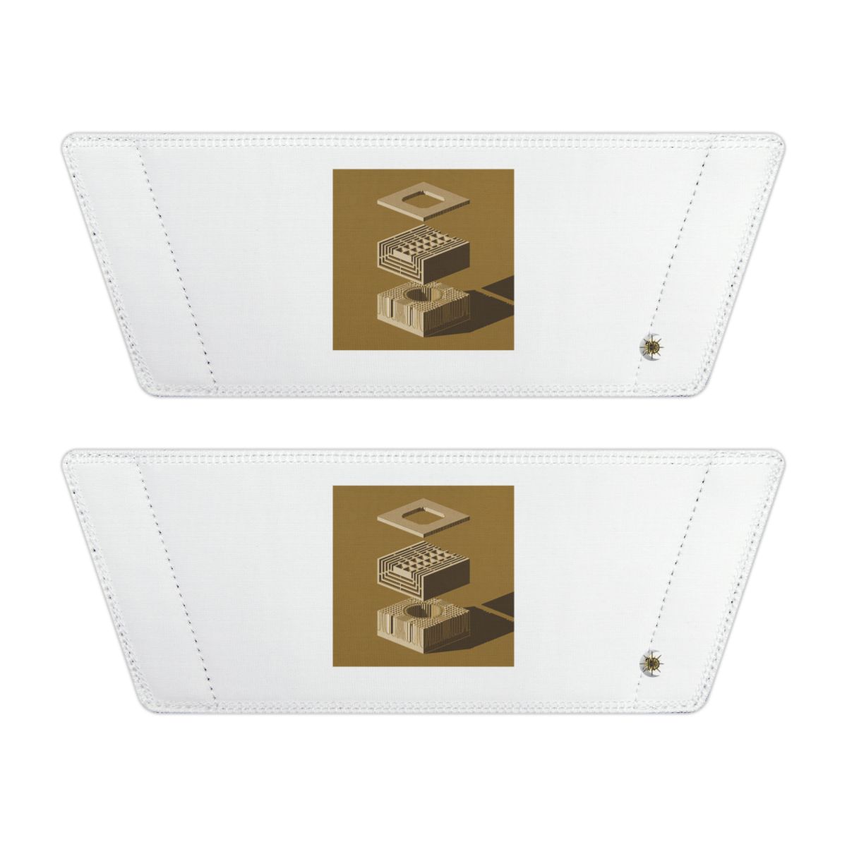 Front of both removable straps with HD Ochre Lattice artwork and separate HD marks