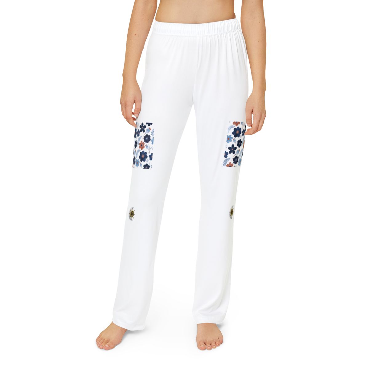 HD Midnight Meadow Florals kids lounge pants shown worn from the front