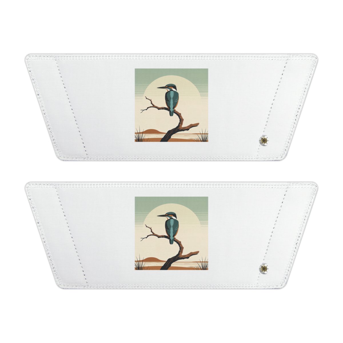 Front of both removable straps with HD Stillwater Kingfisher artwork and separate HD marks