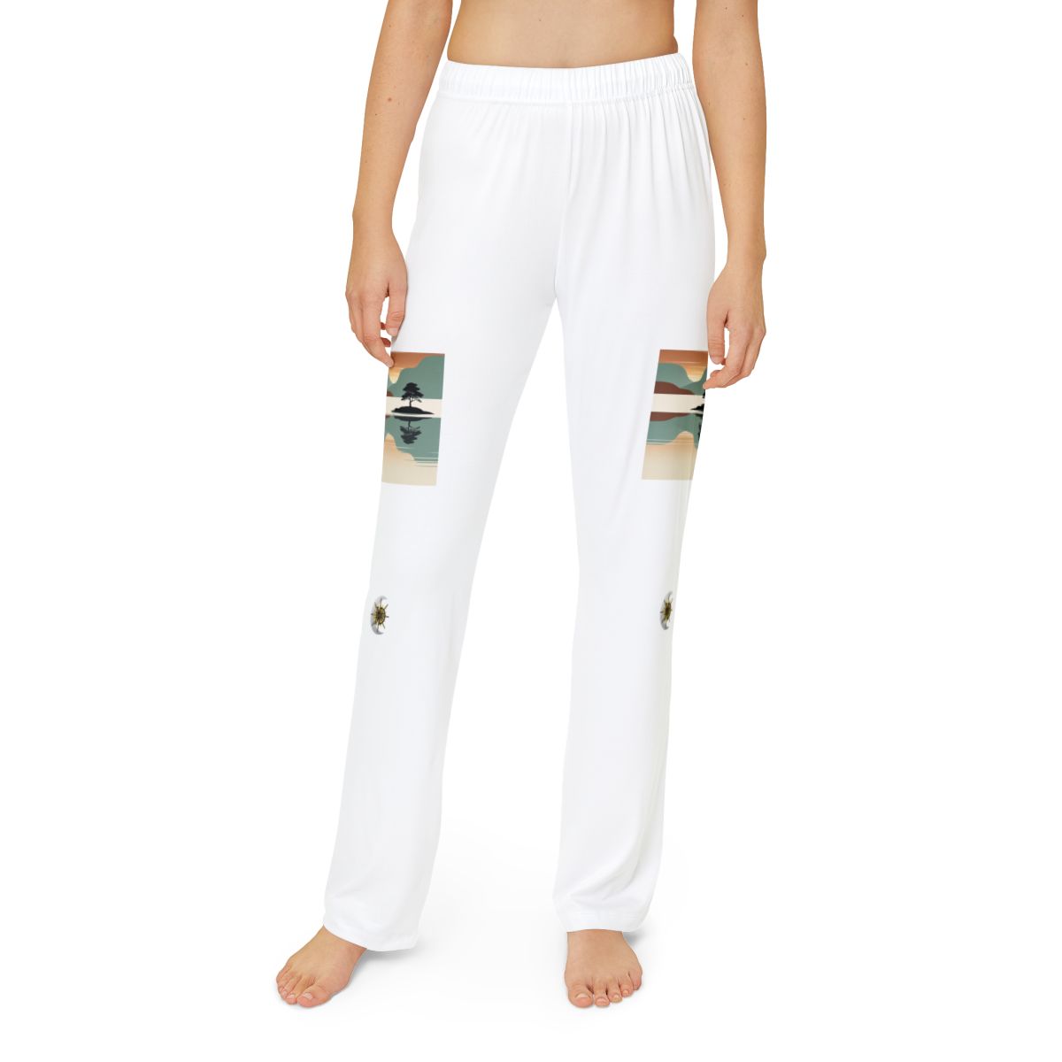 HD Quiet Lake Reflection kids lounge pants shown worn from the front
