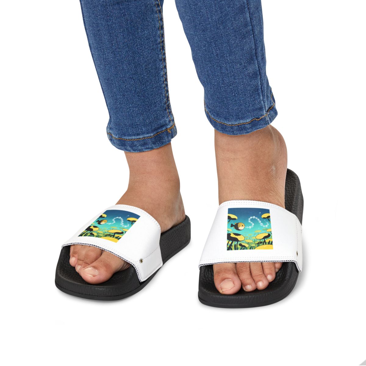 HD Bubblefin Meadow youth sandals shown worn