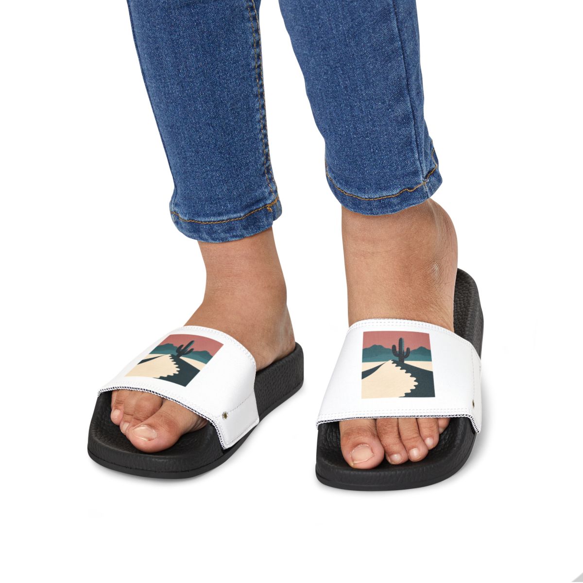 HD Desert Rose Cactus youth sandals shown worn