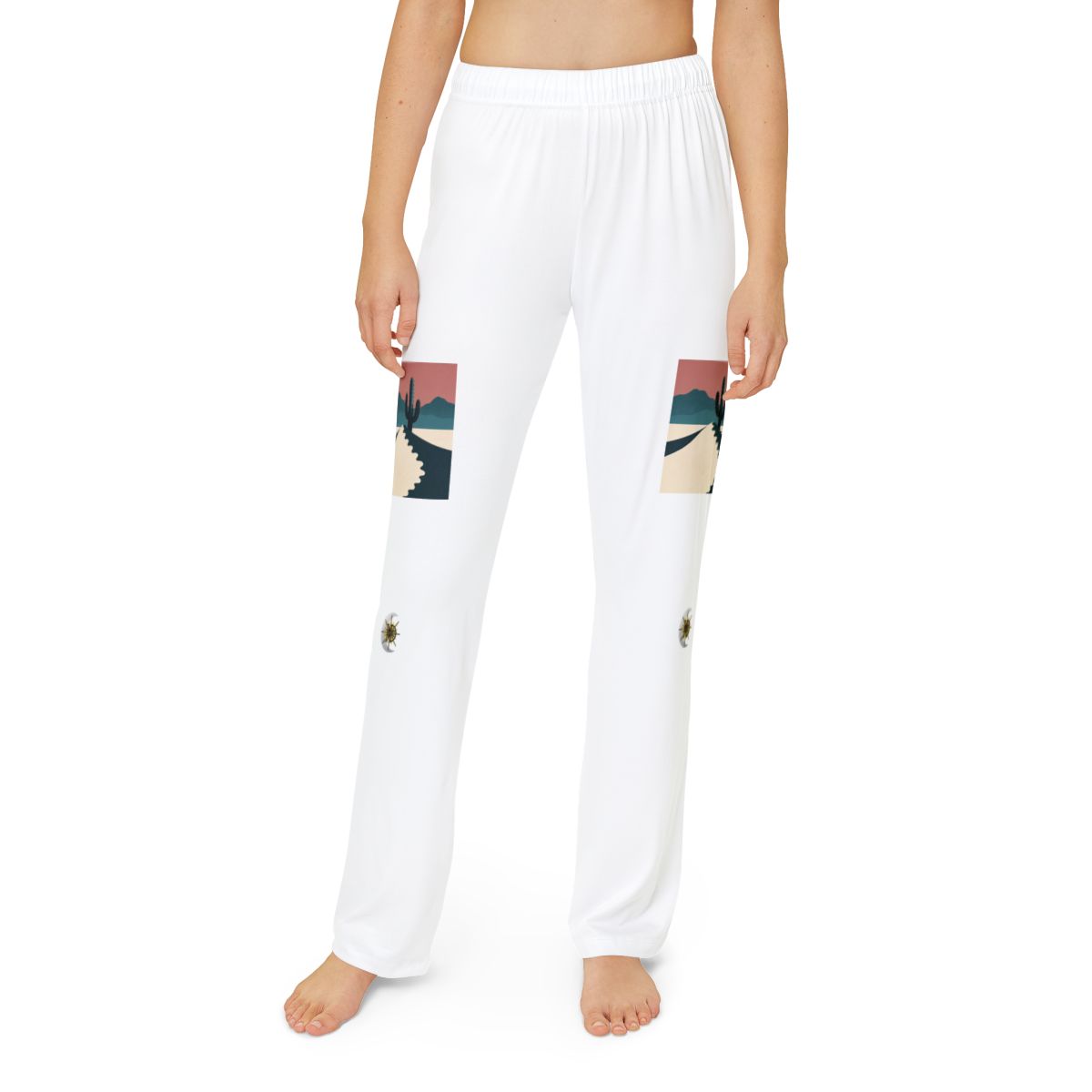 HD Desert Rose Cactus kids lounge pants shown worn from the front