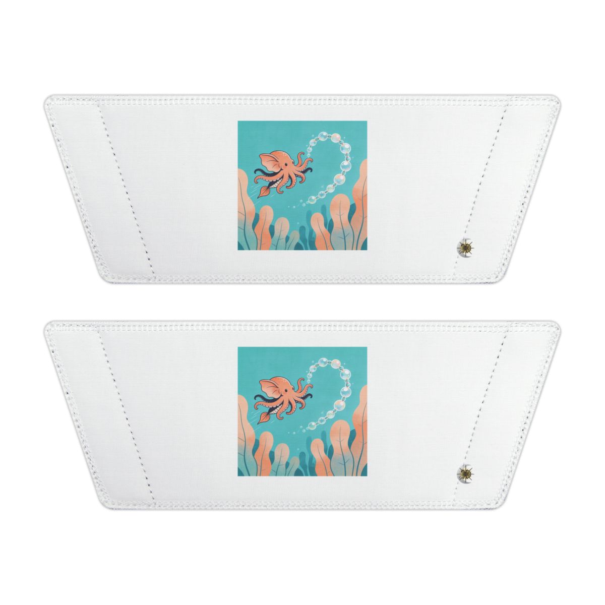 Front of both removable straps with HD Bubbleloop Seafriend artwork and separate HD marks