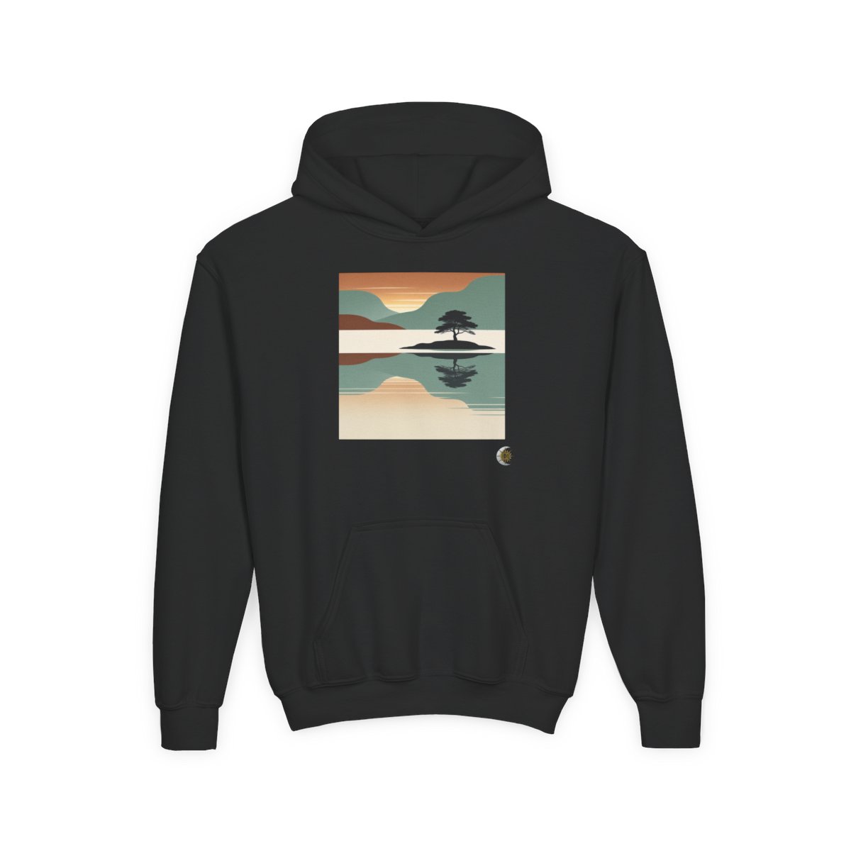 HD Quiet Lake Reflection Youth Heavy Blend Hooded Sweatshirt