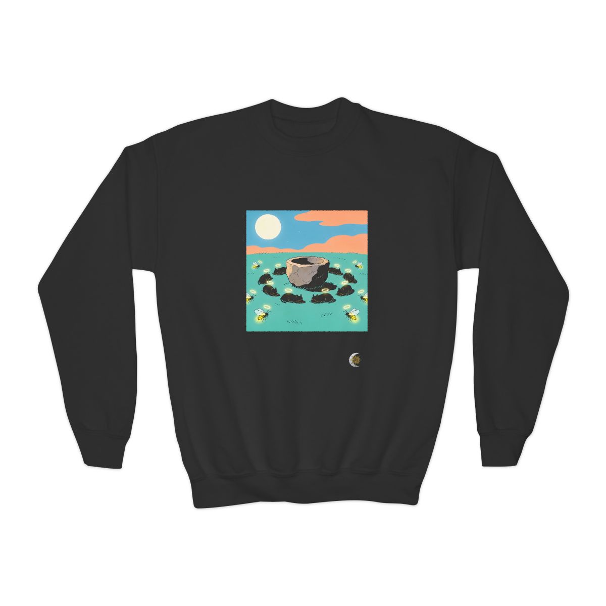 HD Moonhalo Cat Circle Youth Crewneck Sweatshirt