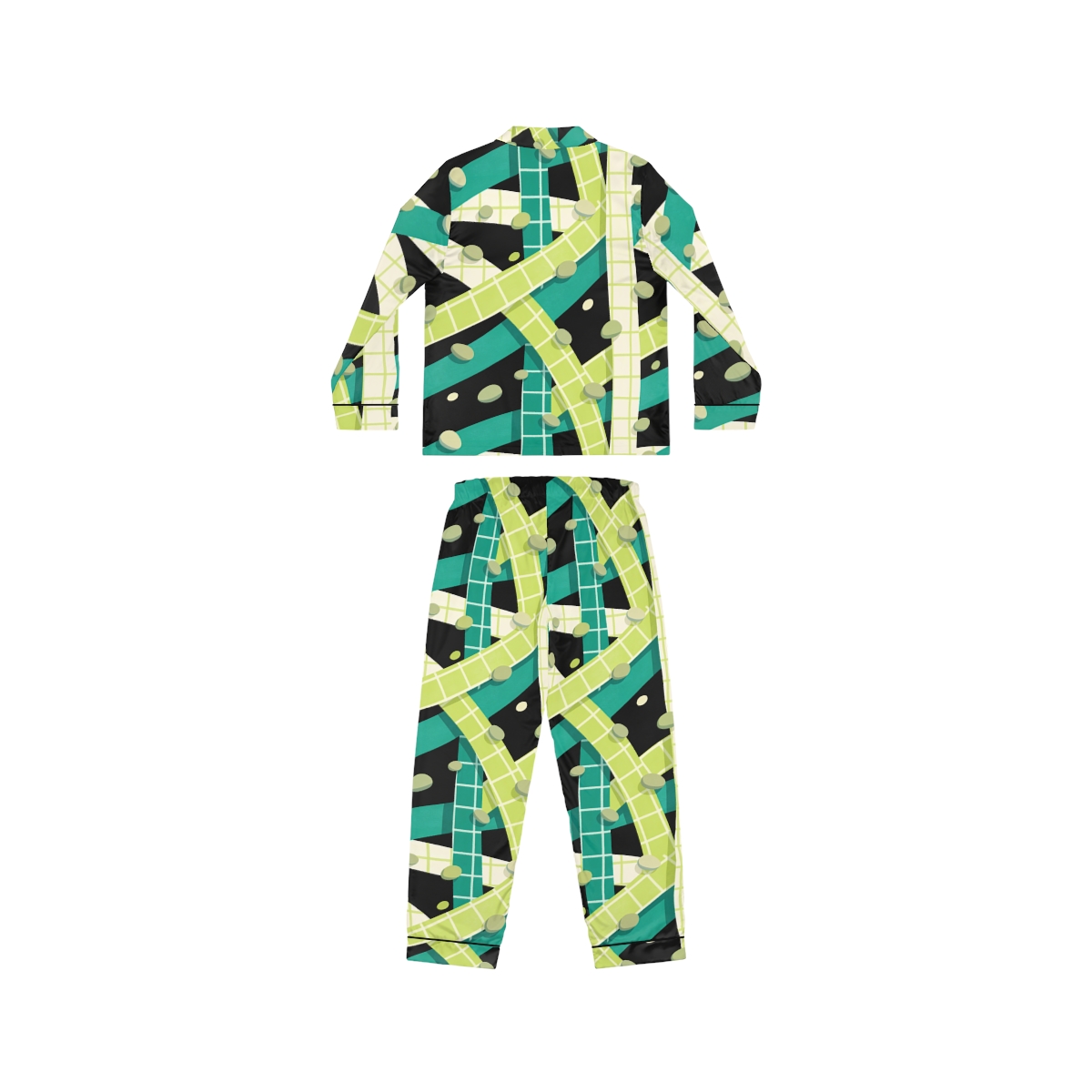 HD Teal Grid Women's Satin Pajama Set, other view.