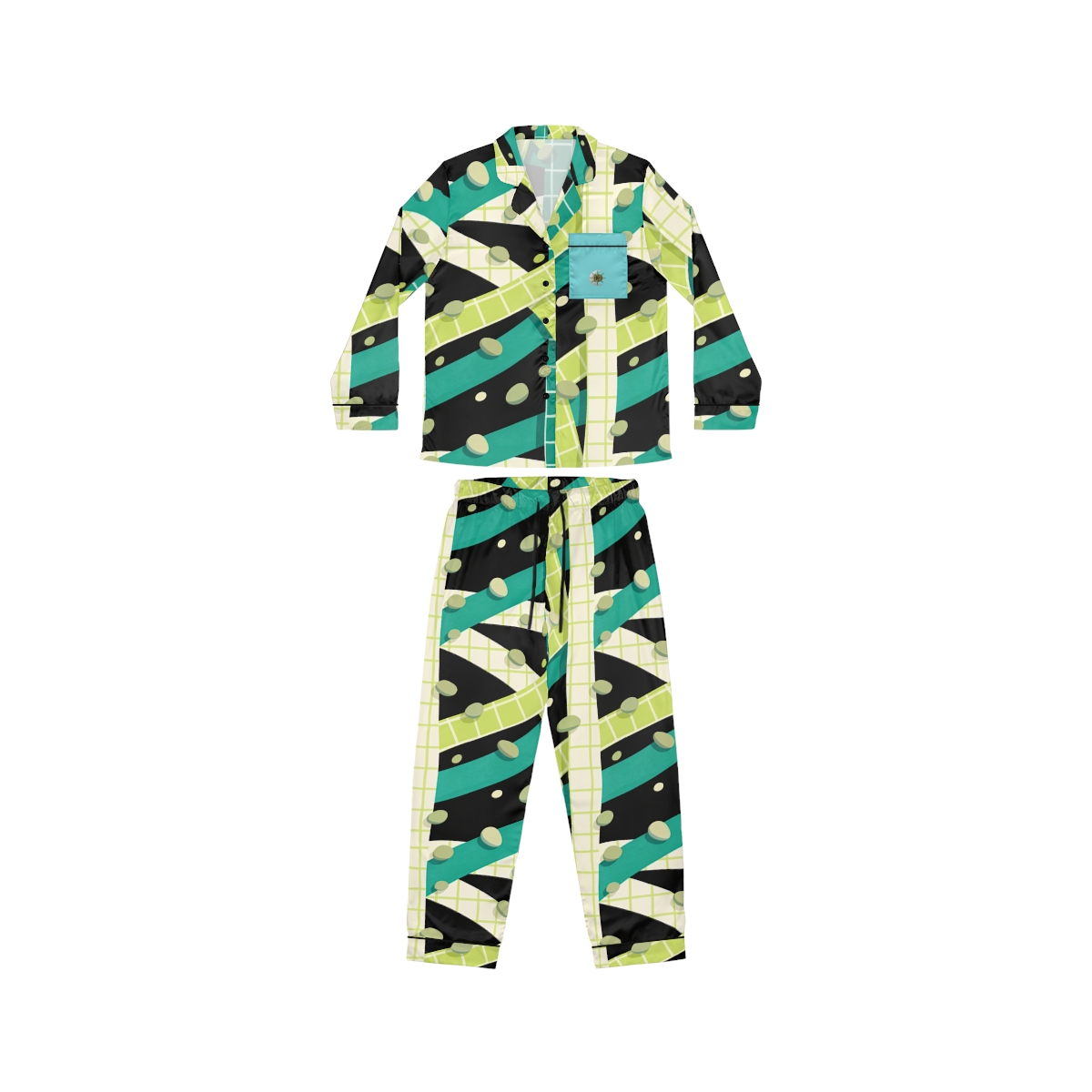 HD Teal Grid Women's Satin Pajama Set