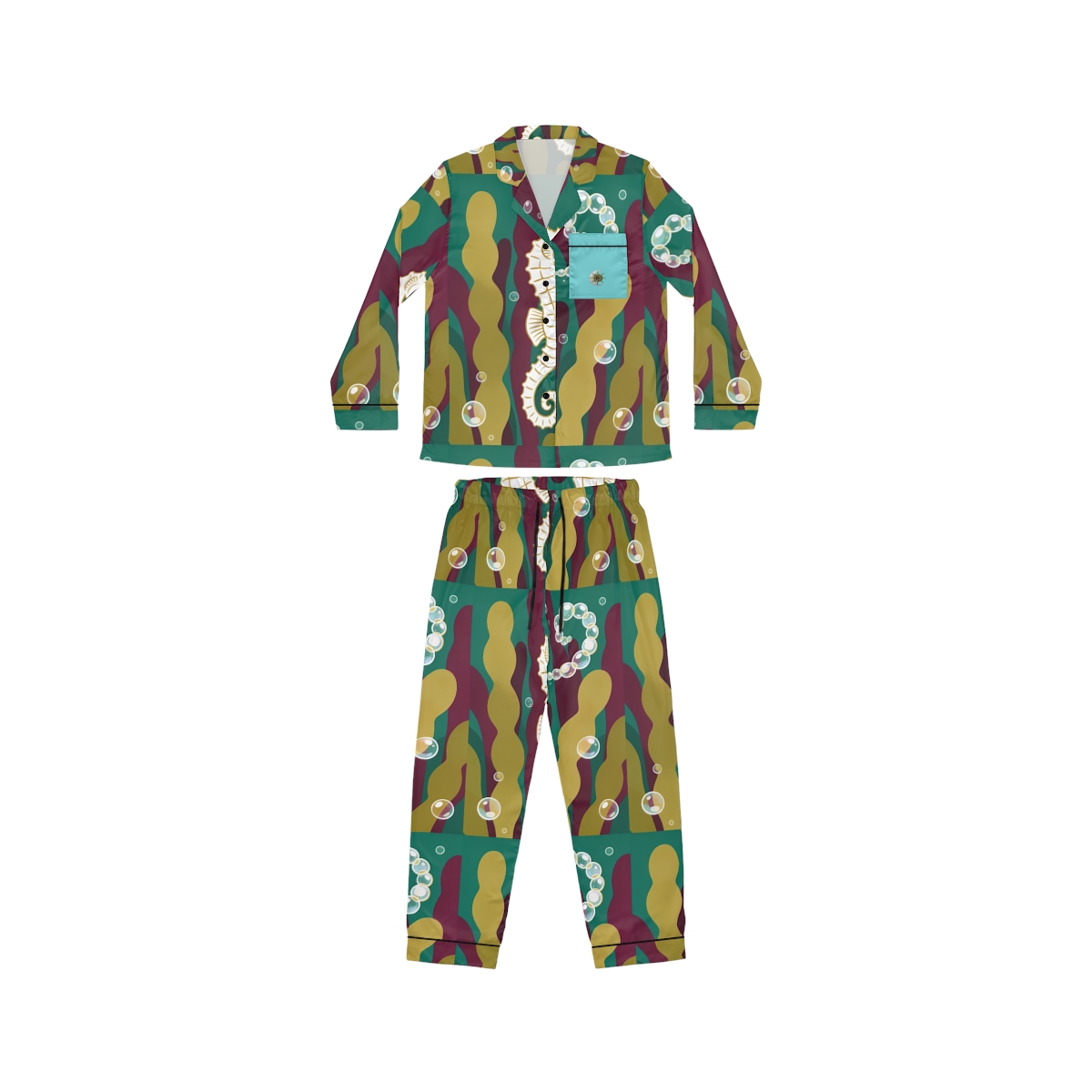 HD Seahorse Bubble Trail Women's Satin Pajama Set