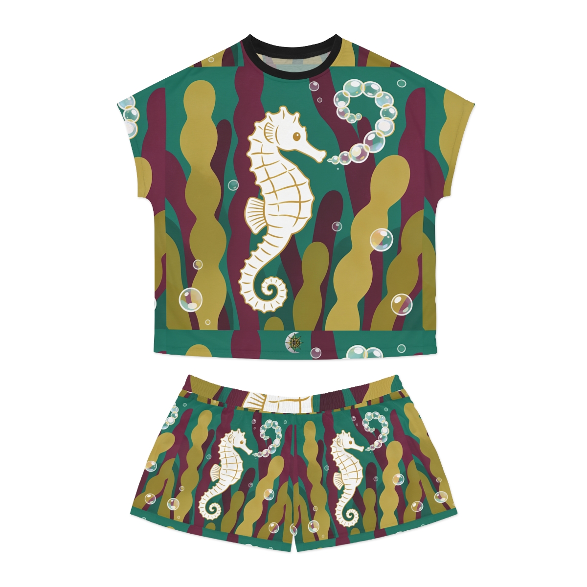 HD Seahorse Bubble Trail Women's Short Pajama Set