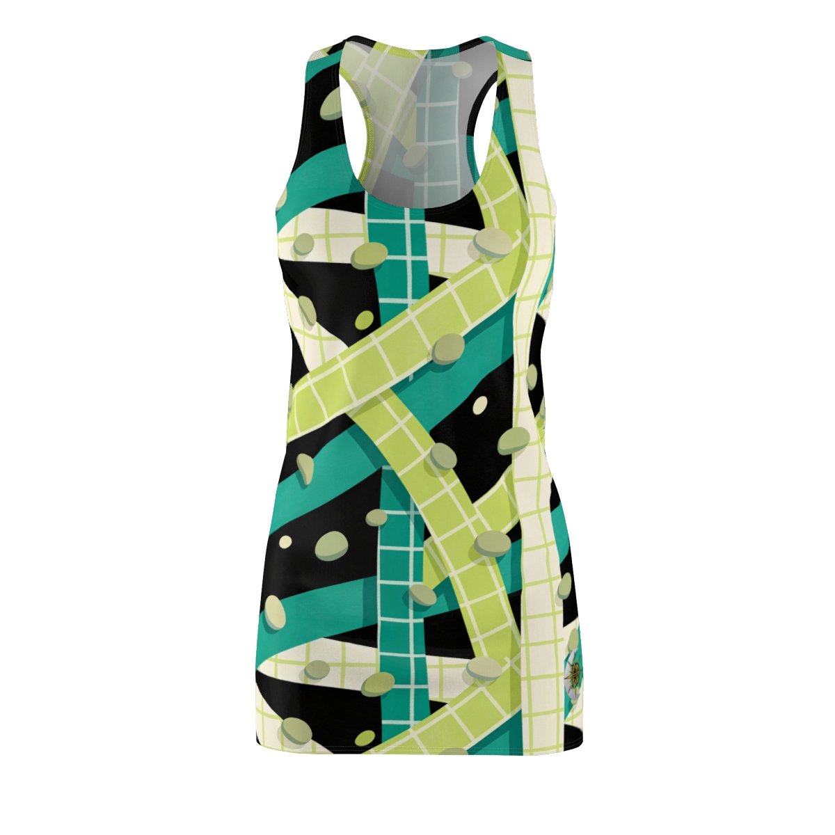 HD Teal Grid Women's Cut & Sew Racerback Dress