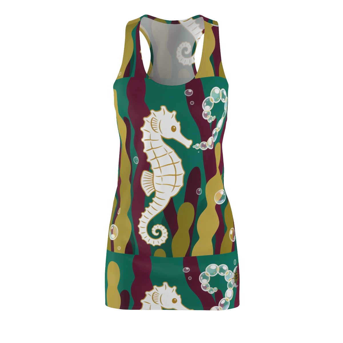 HD Seahorse Bubble Trail Women's Cut & Sew Racerback Dress