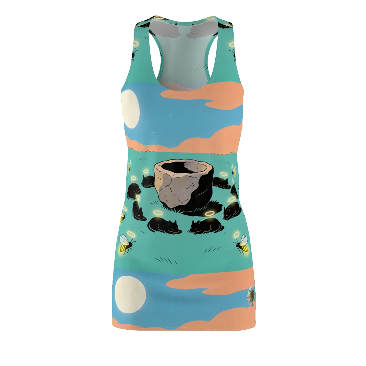 HD Moonhalo Cat Circle Women's Cut & Sew Racerback Dress