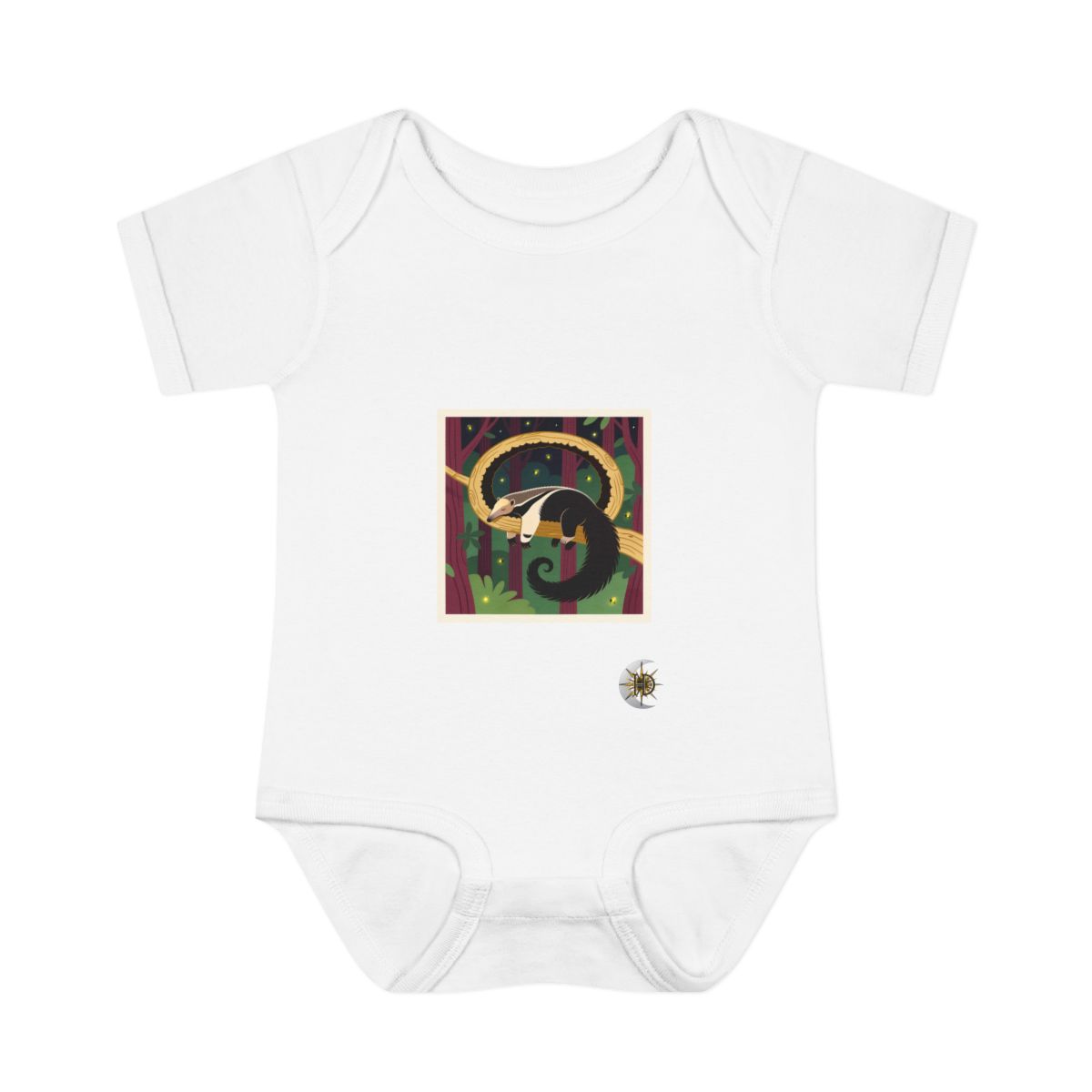 HD Anteater napping inside a curved hollow branch Infant Baby Rib Bodysuit