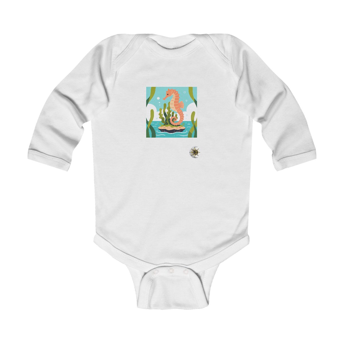 HD Seahorse circling a floating kelp island Infant Long Sleeve Bodysuit