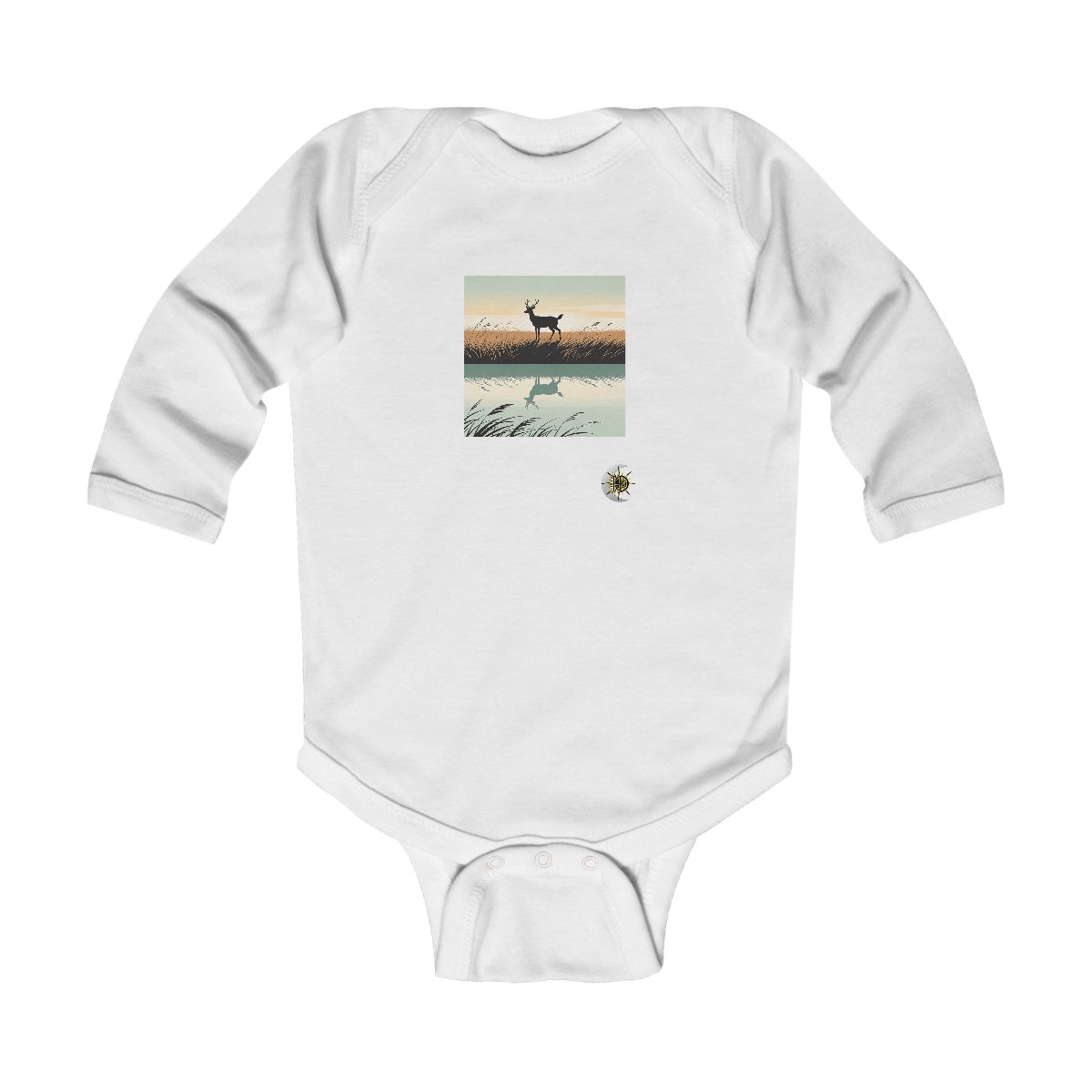 HD Windswept meadow reflected in a broad band of still water Infant Long Sleeve Bodysuit