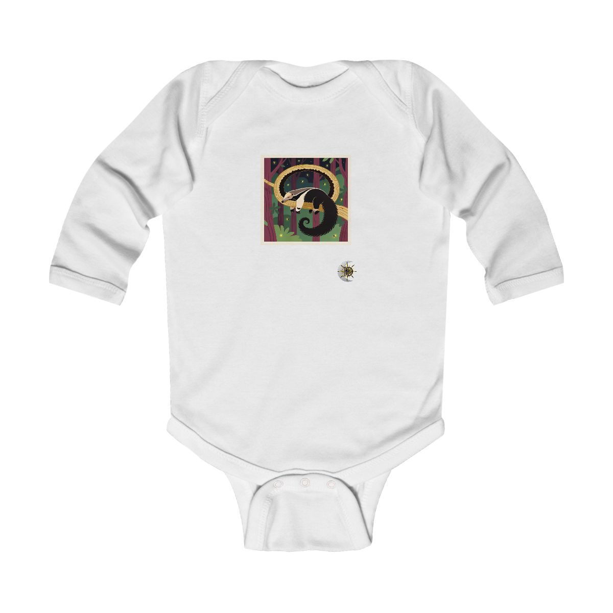 HD Anteater napping inside a curved hollow branch Infant Long Sleeve Bodysuit