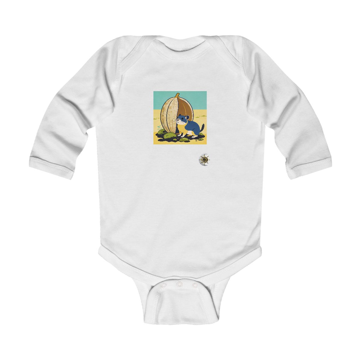 HD Pika peeking around a giant seedpod Infant Long Sleeve Bodysuit