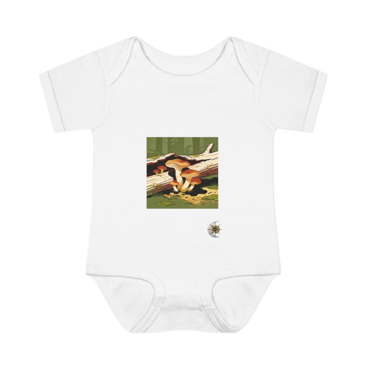 HD Chanterelles growing through a split fallen branch Infant Baby Rib Bodysuit