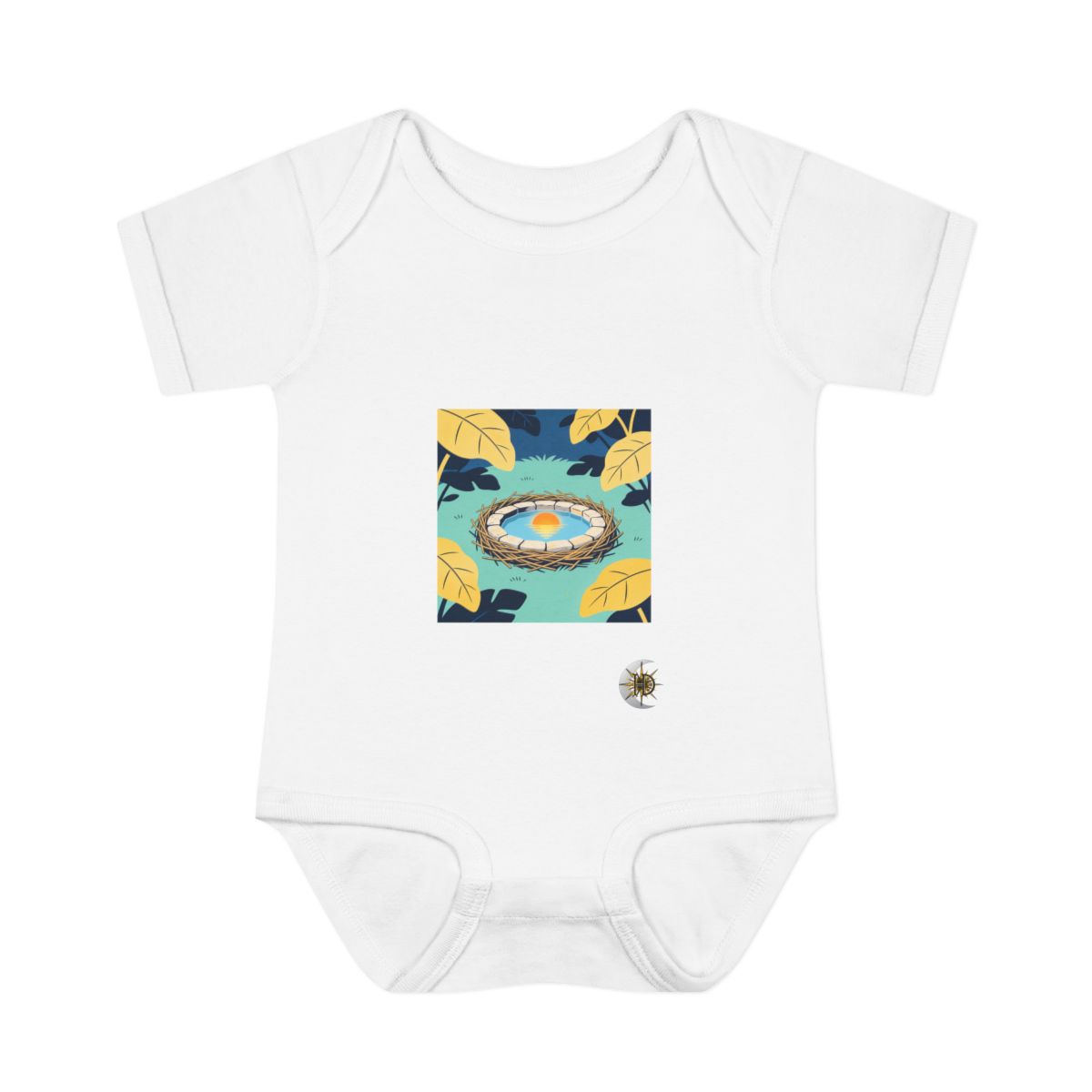 HD Nest-shaped stone terrace cradling a pool of reflected sunrise Infant Baby Rib Bodysuit