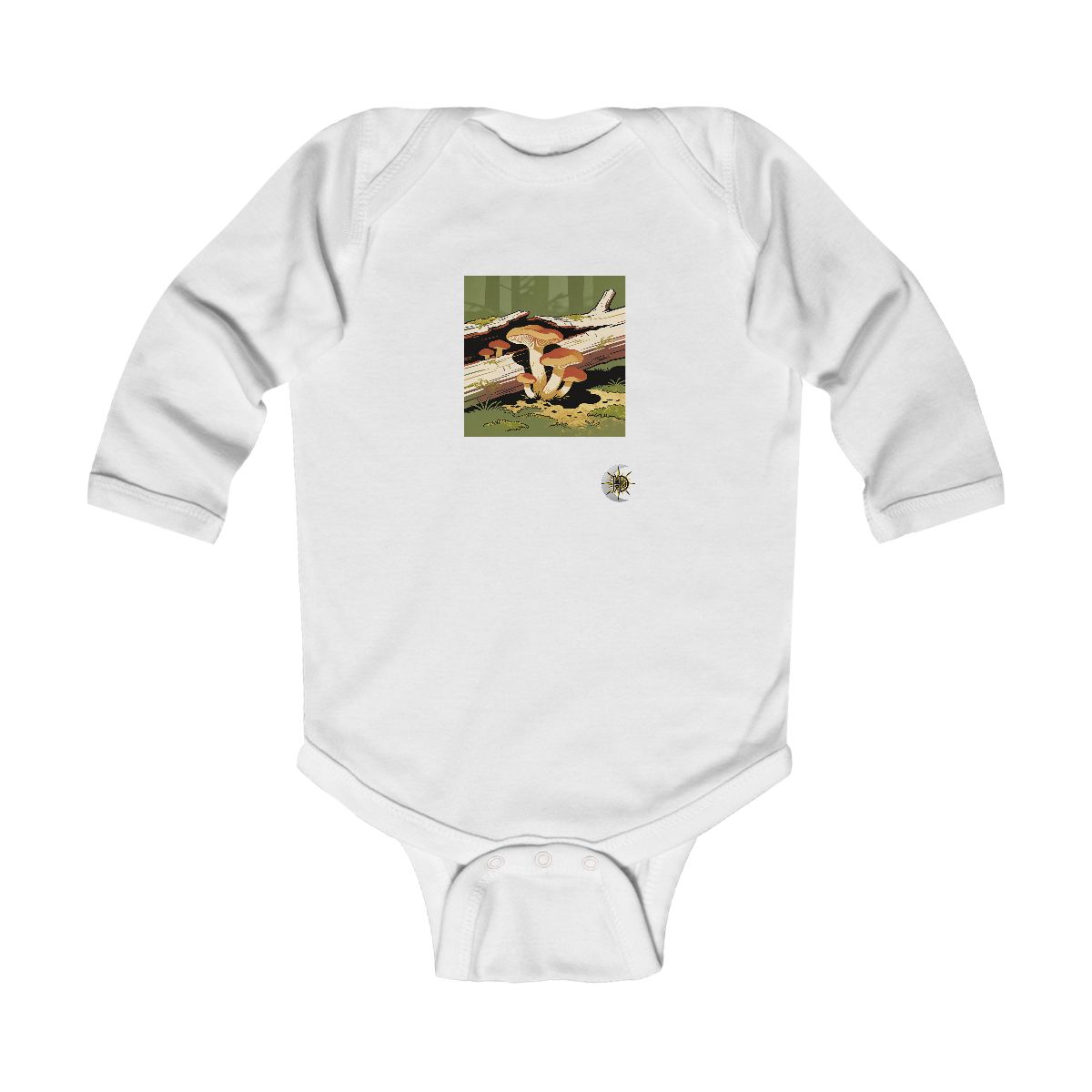 HD Chanterelles growing through a split fallen branch Infant Long Sleeve Bodysuit