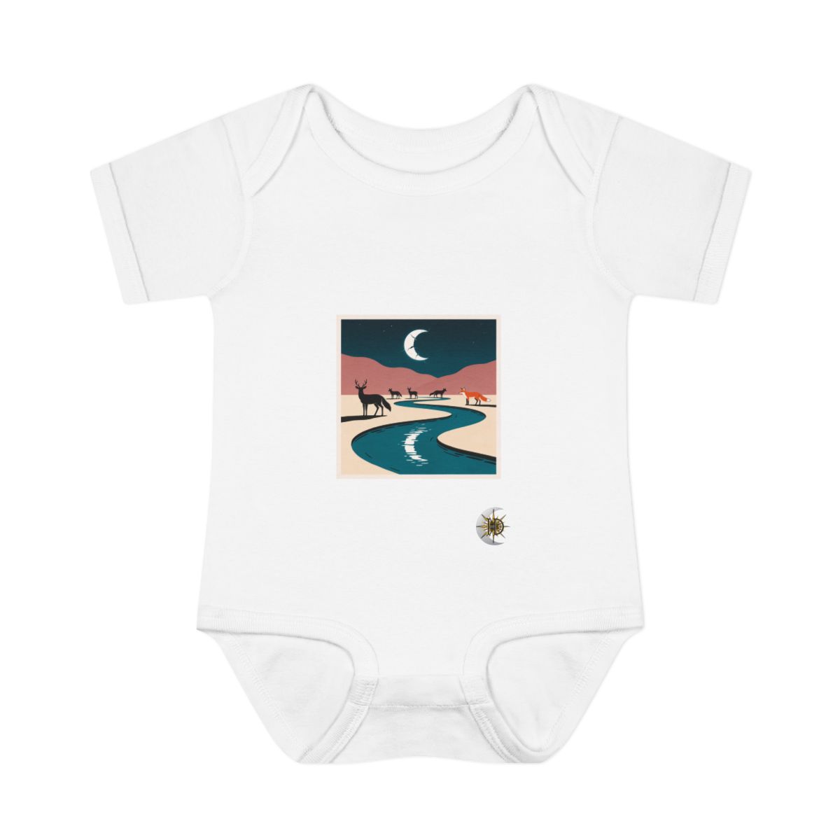 HD Looping river bend reflecting a broken arc of moonlight Infant Baby Rib Bodysuit