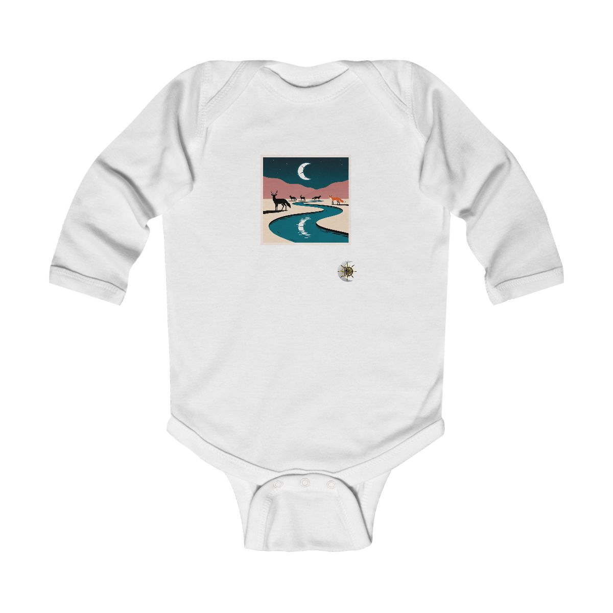 HD Looping river bend reflecting a broken arc of moonlight Infant Long Sleeve Bodysuit