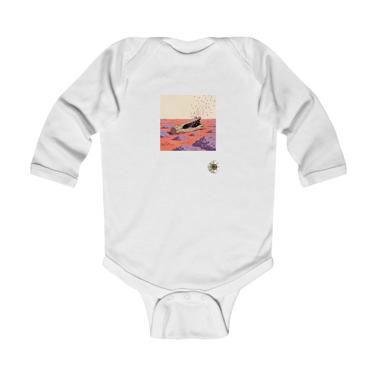 HD Driftwood nook receiving a shower of falling petals Infant Long Sleeve Bodysuit