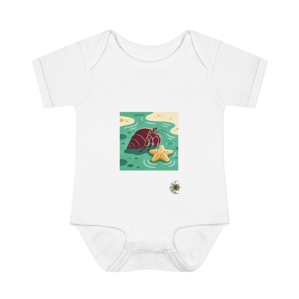 HD Hermit crab resting near a star-shaped sea sponge Infant Baby Rib Bodysuit