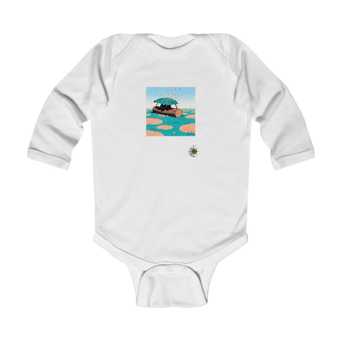 HD Log with a leaf roof receiving a shower of falling petals Infant Long Sleeve Bodysuit