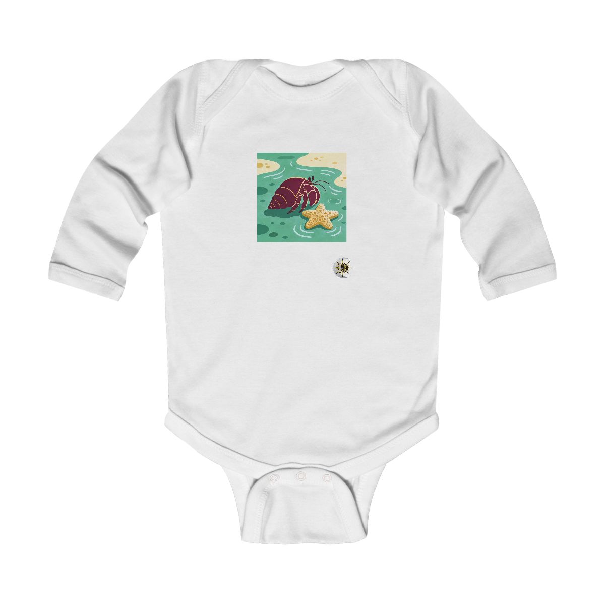 HD Hermit crab resting near a star-shaped sea sponge Infant Long Sleeve Bodysuit