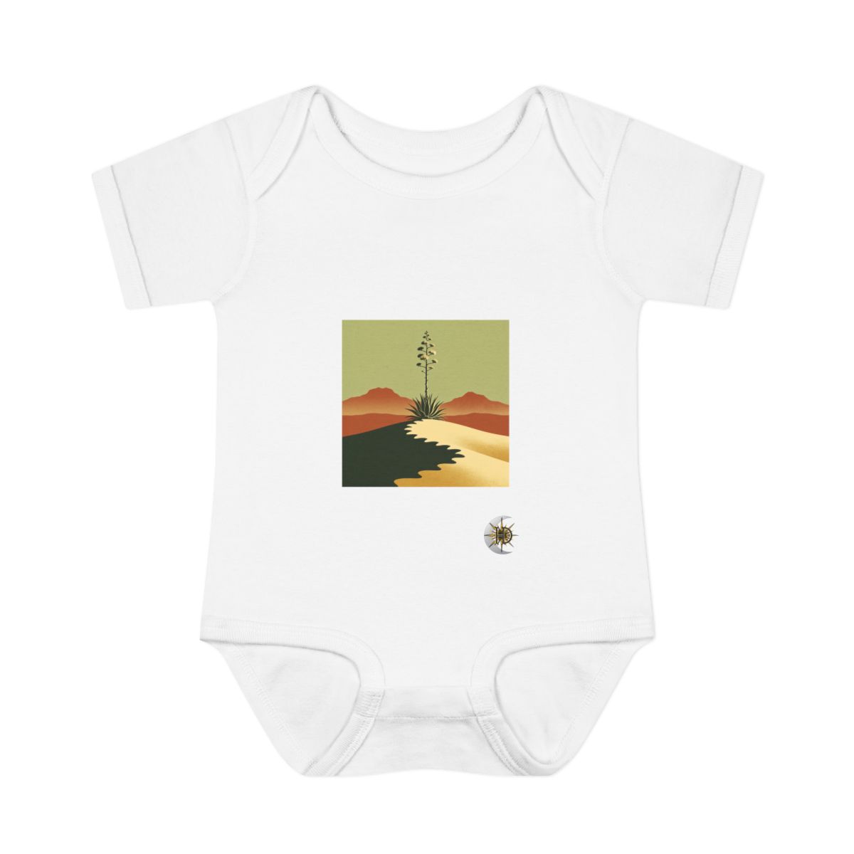HD Flowering agave rising behind a scalloped dune Infant Baby Rib Bodysuit