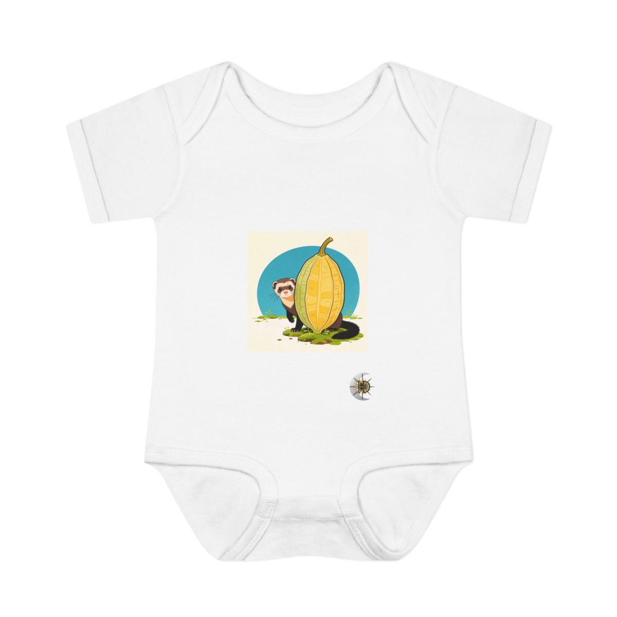 HD Ferret peeking around a giant seedpod Infant Baby Rib Bodysuit