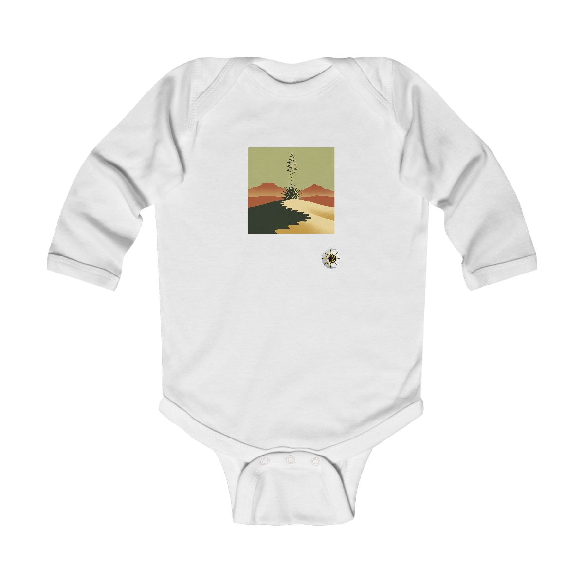 HD Flowering agave rising behind a scalloped dune Infant Long Sleeve Bodysuit